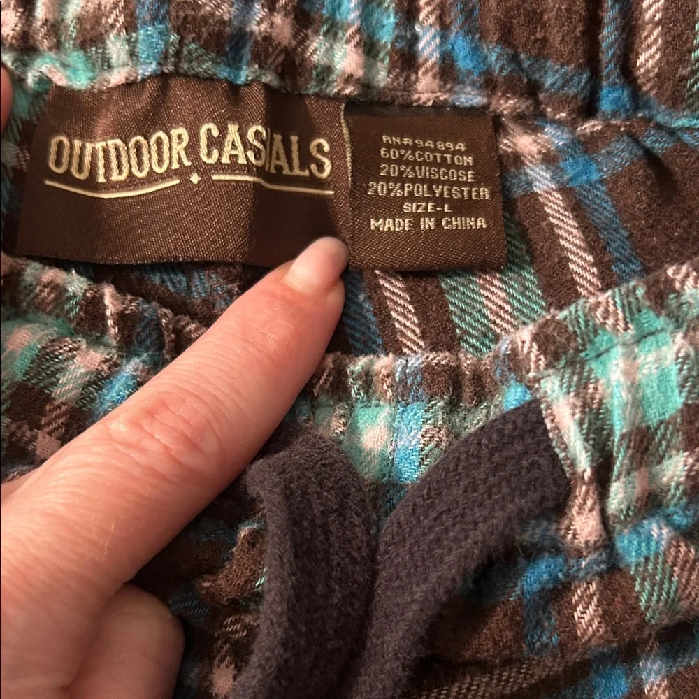Cozy Kids' Plaid Pajama Bottoms - Brown and Blue. Little girl size large.